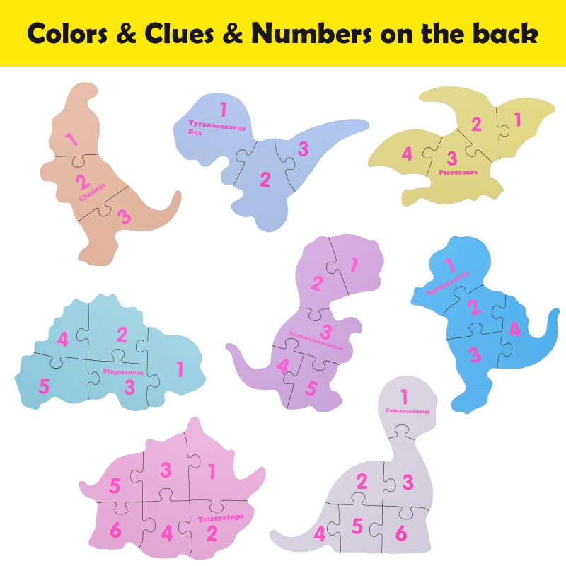 BEESTECH Beginner Dinosaur Puzzles for 2, 3, 4 Year Old Toddlers, 8 Pack Jigsaw Educational Learning Puzzles for Toddlers, 8 Different Dinosaurs with Dinosaur World Map - Image 4